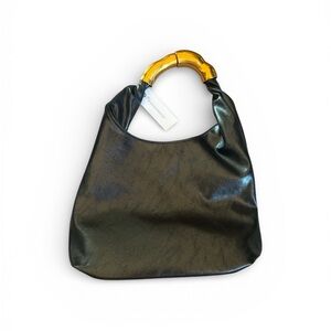 NEW NWT Anthropologie Black Leather Bag with gold Handle